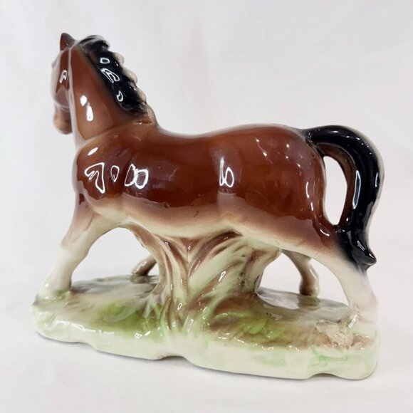 Vintage Porcelain Horse Figurine With Foal Statue Hand Painted Glazed Realistic - Picture 5 of 8
